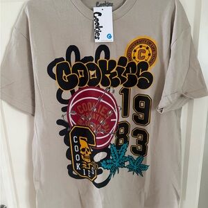 Cookies Graphic Tee in Beige with Yellow & Teal Details